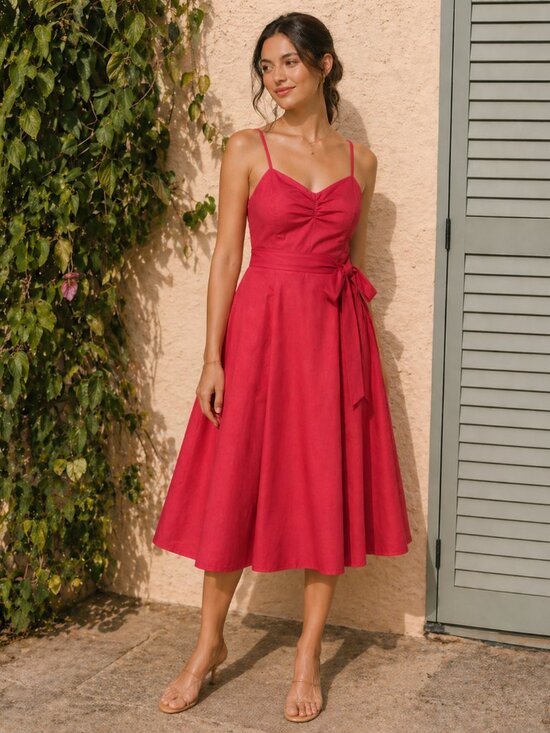 GAP Dresses & Skirts - GAP Women’s Red Linen Blend Spaghetti Strap Fit & Flare Dress Size  XS